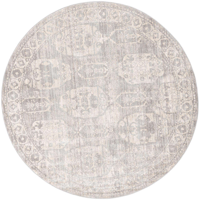 Gray 7' x 7' Lola Round Area Rug Polypropylene With Jute Backing Traditional Pattern Easy Clean Carpet for Home Interior Design for Sale at Rug Engine