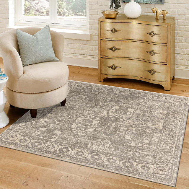 Gray 3' 11 x 3' 11 Lola Square Area Rug Polypropylene With Jute Backing Traditional Pattern Easy Clean Carpet for Home Interior Design for Sale at Rug Engine