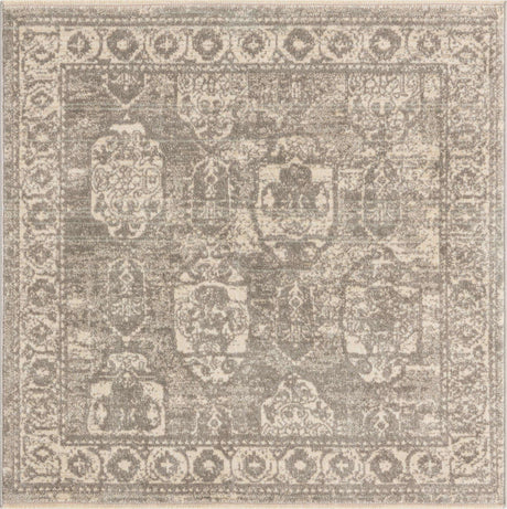 Gray 3' 11 x 3' 11 Lola Square Area Rug Polypropylene With Jute Backing Traditional Pattern Easy Clean Carpet for Home Interior Design for Sale at Rug Engine