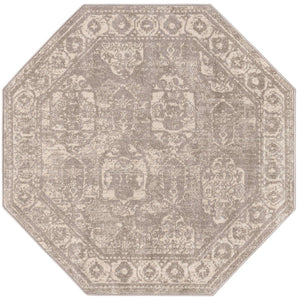 Gray 3' 11 x 3' 11 Lola Octagon Area Rug Polypropylene With Jute Backing Traditional Pattern Easy Clean Carpet for Home Interior Design for Sale at Rug Engine