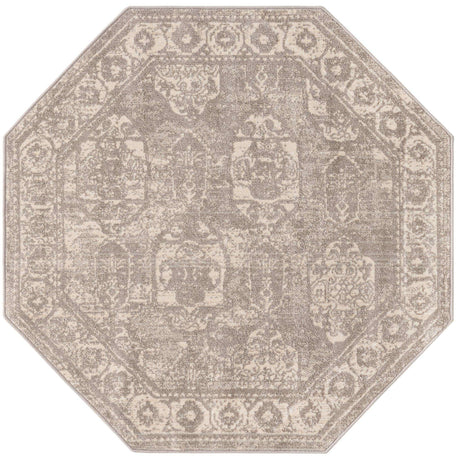 Gray 3' 11 x 3' 11 Lola Octagon Area Rug Polypropylene With Jute Backing Traditional Pattern Easy Clean Carpet for Home Interior Design for Sale at Rug Engine