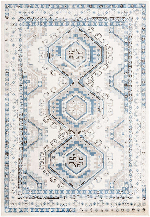 Ivory Aqua 7' 1 x 10' Charlotte Rectangle Area Rug 100% Polypropylene With Jute Backing Traditional Classical Durable Carpet for Living Dining Office Rooms for Sale at Rug Engine
