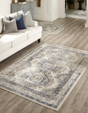 Ivory Aqua 7' 1 x 10' Charlotte Rectangle Area Rug 100% Polypropylene With Jute Backing Traditional Classical Durable Carpet for Living Dining Office Rooms for Sale at Rug Engine