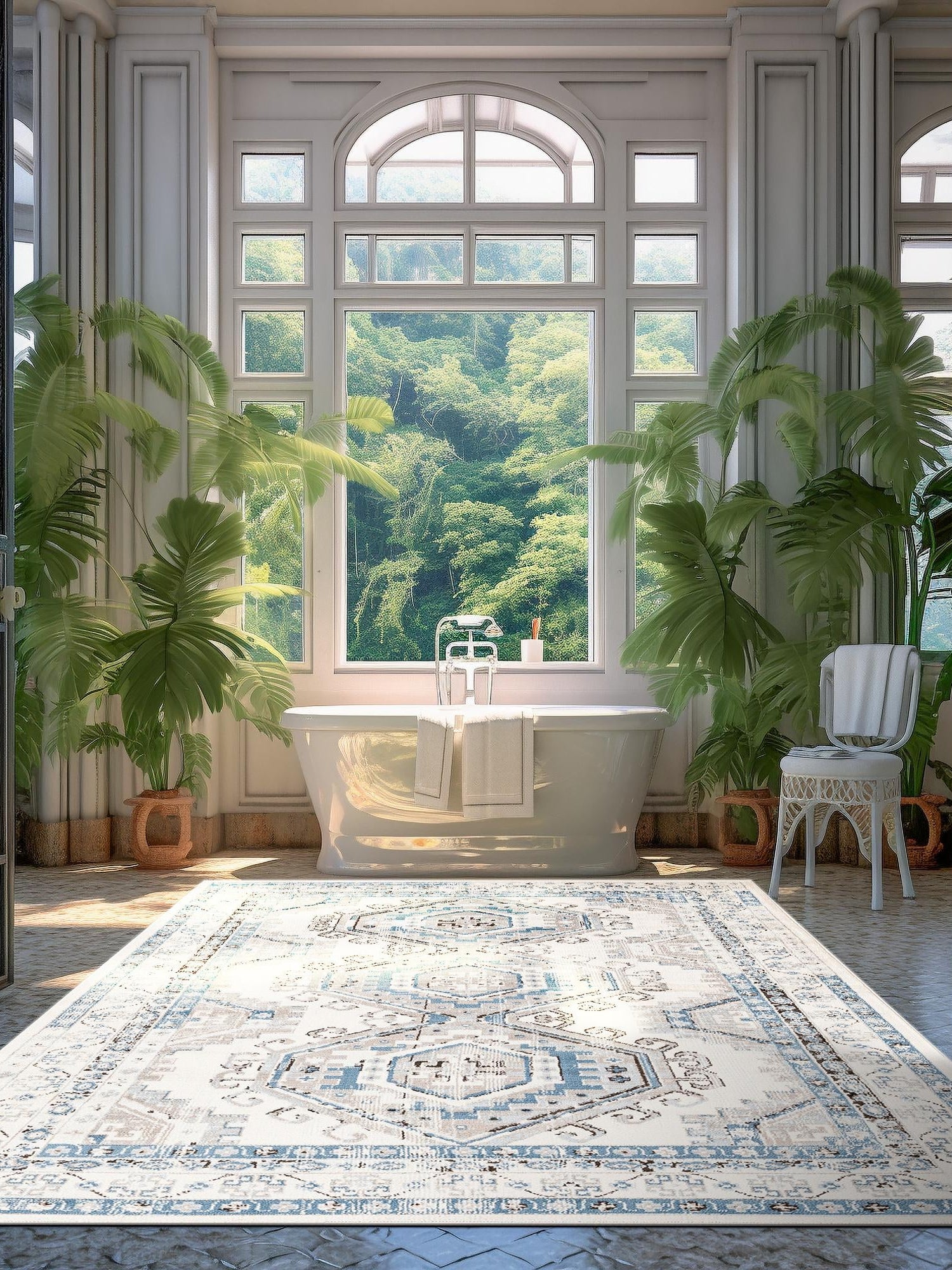 Ivory Aqua 7' 1 x 10' Charlotte Rectangle Area Rug 100% Polypropylene With Jute Backing Traditional Classical Durable Carpet for Living Dining Office Rooms for Sale at Rug Engine