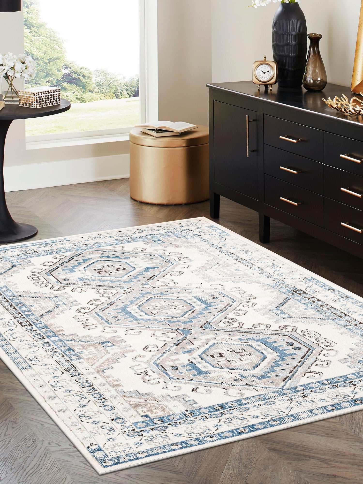 Ivory Aqua 6' 1 x 9' Charlotte Rectangle Area Rug 100% Polypropylene With Jute Backing Traditional Classical Durable Carpet for Living Dining Office Rooms for Sale at Rug Engine