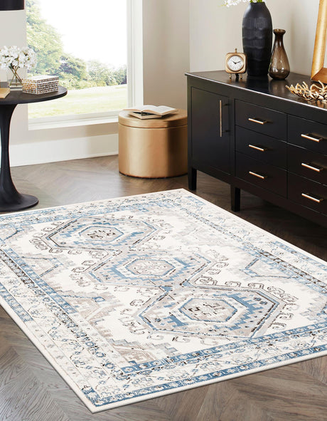 Ivory Aqua 10' x 13' Charlotte Rectangle Area Rug 100% Polypropylene With Jute Backing Traditional Classical Durable Carpet for Living Dining Office Rooms for Sale at Rug Engine