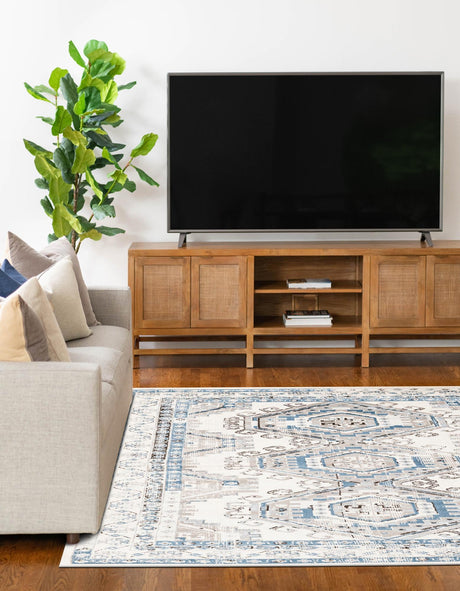 Ivory Aqua 6' 1 x 9' Charlotte Rectangle Area Rug 100% Polypropylene With Jute Backing Traditional Classical Durable Carpet for Living Dining Office Rooms for Sale at Rug Engine