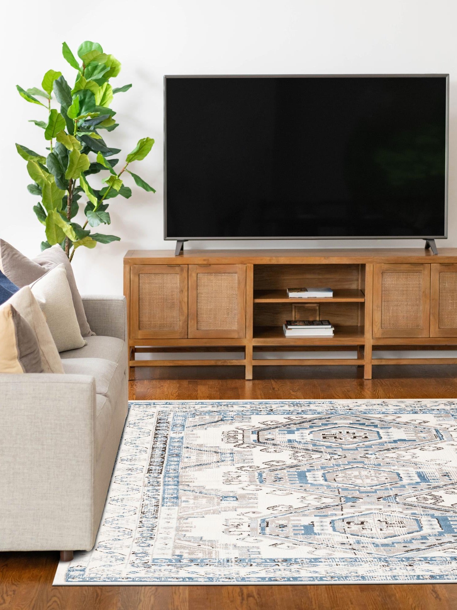 Ivory Aqua 4' 1 x 6' 1 Charlotte Rectangle Area Rug 100% Polypropylene With Jute Backing Traditional Classical Durable Carpet for Living Dining Office Rooms for Sale at Rug Engine
