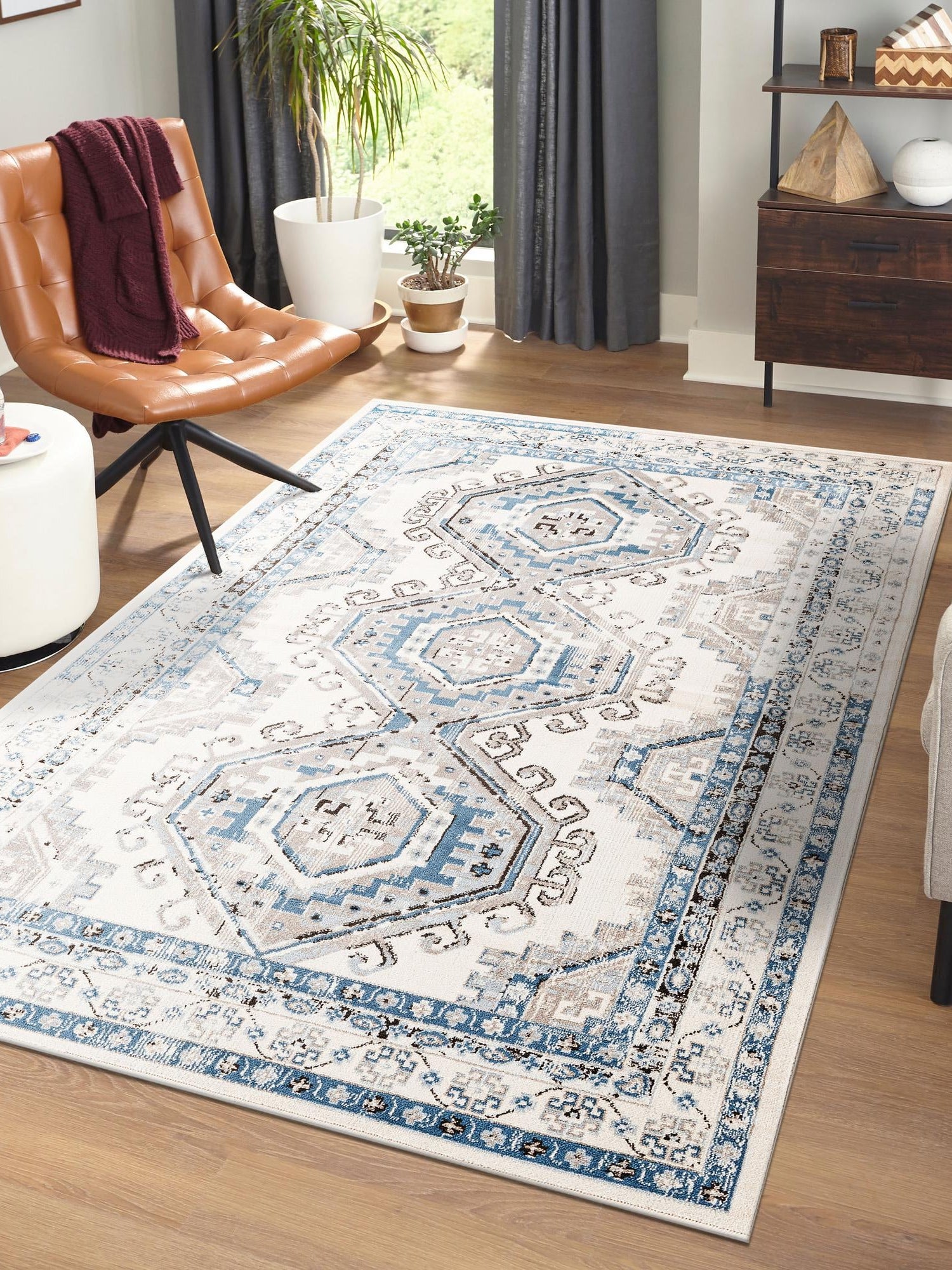 Ivory Aqua 7' 10 x 10' Charlotte Rectangle Area Rug 100% Polypropylene With Jute Backing Traditional Classical Durable Carpet for Living Dining Office Rooms for Sale at Rug Engine