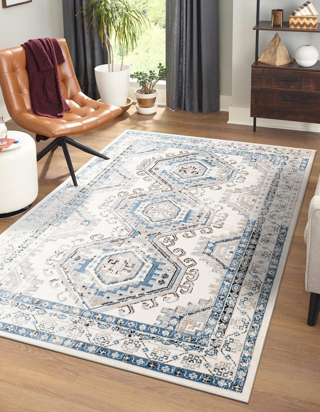 Ivory Aqua 3' 1 x 5' 3 Charlotte Rectangle Area Rug 100% Polypropylene With Jute Backing Traditional Classical Durable Carpet for Living Dining Office Rooms for Sale at Rug Engine