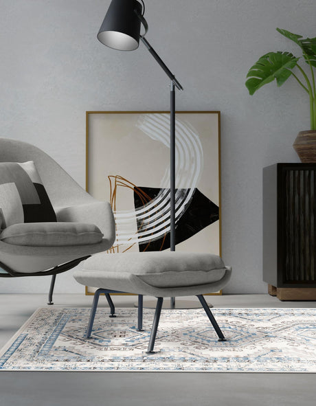 Ivory Aqua 5' 3 x 8' Charlotte Rectangle Area Rug 100% Polypropylene With Jute Backing Traditional Classical Durable Carpet for Living Dining Office Rooms for Sale at Rug Engine