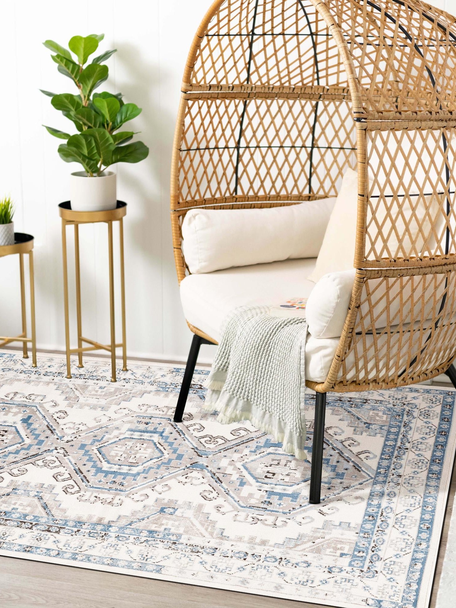 Ivory Aqua 3' 1 x 5' 3 Charlotte Rectangle Area Rug 100% Polypropylene With Jute Backing Traditional Classical Durable Carpet for Living Dining Office Rooms for Sale at Rug Engine