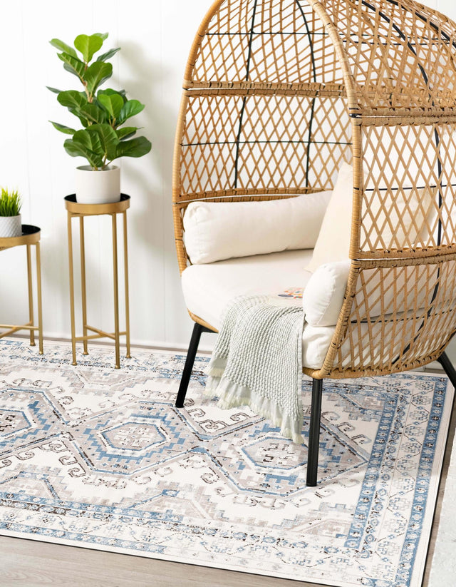 Ivory Aqua 3' 1 x 5' 3 Charlotte Rectangle Area Rug 100% Polypropylene With Jute Backing Traditional Classical Durable Carpet for Living Dining Office Rooms for Sale at Rug Engine