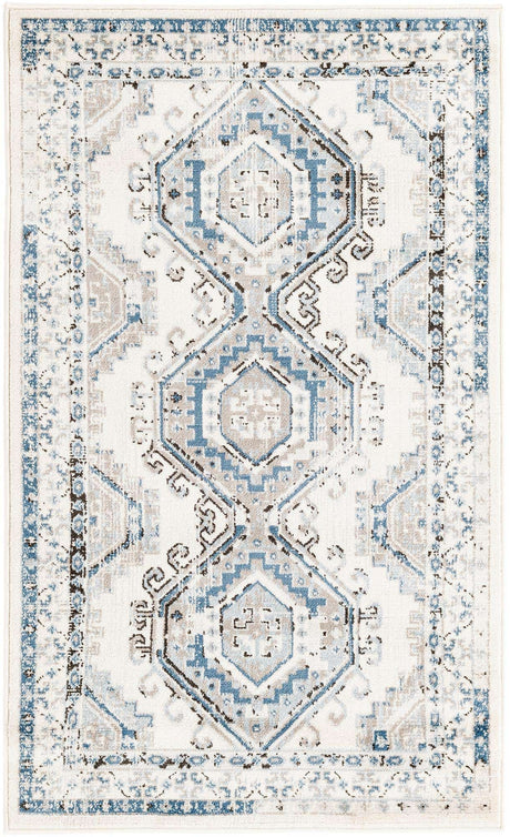 Ivory Aqua 3' 1 x 5' 3 Charlotte Rectangle Area Rug 100% Polypropylene With Jute Backing Traditional Classical Durable Carpet for Living Dining Office Rooms for Sale at Rug Engine
