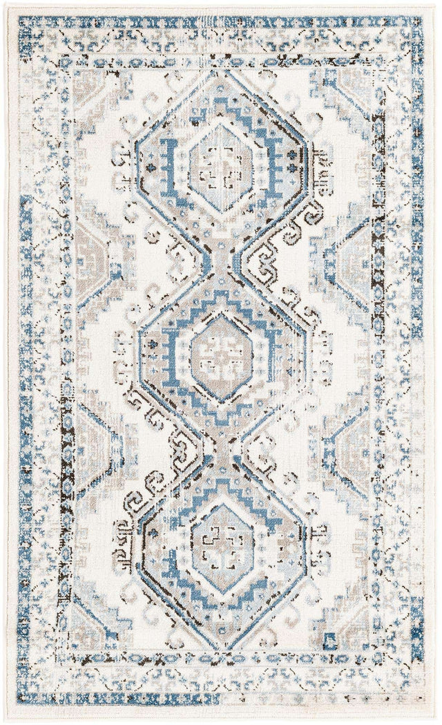 Ivory Aqua 3' 1 x 5' 3 Charlotte Rectangle Area Rug 100% Polypropylene With Jute Backing Traditional Classical Durable Carpet for Living Dining Office Rooms for Sale at Rug Engine