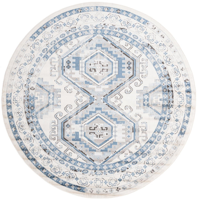 Ivory Aqua 7' 10 x 7' 10 Charlotte Round Area Rug 100% Polypropylene With Jute Backing Traditional Classical Durable Carpet for Living Dining Office Rooms for Sale at Rug Engine