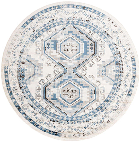 Ivory Aqua 7' 10 x 7' 10 Charlotte Round Area Rug 100% Polypropylene With Jute Backing Traditional Classical Durable Carpet for Living Dining Office Rooms for Sale at Rug Engine