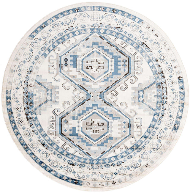 Ivory Aqua 7' 10 x 7' 10 Charlotte Round Area Rug 100% Polypropylene With Jute Backing Traditional Classical Durable Carpet for Living Dining Office Rooms for Sale at Rug Engine