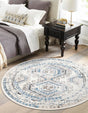 Ivory Aqua 5' 3 x 5' 3 Charlotte Round Area Rug 100% Polypropylene With Jute Backing Traditional Classical Durable Carpet for Living Dining Office Rooms for Sale at Rug Engine