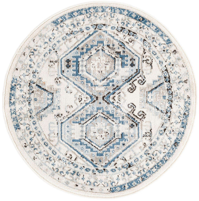 Ivory Aqua 3' 1 x 3' 1 Charlotte Round Area Rug 100% Polypropylene With Jute Backing Traditional Classical Durable Carpet for Living Dining Office Rooms for Sale at Rug Engine