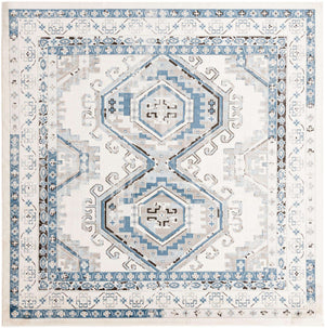 Ivory Aqua 7' 10 x 7' 10 Charlotte Square Area Rug 100% Polypropylene With Jute Backing Traditional Classical Durable Carpet for Living Dining Office Rooms for Sale at Rug Engine