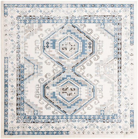 Ivory Aqua 7' 10 x 7' 10 Charlotte Square Area Rug 100% Polypropylene With Jute Backing Traditional Classical Durable Carpet for Living Dining Office Rooms for Sale at Rug Engine