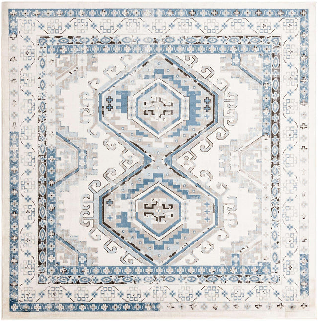 Ivory Aqua 7' 10 x 7' 10 Charlotte Square Area Rug 100% Polypropylene With Jute Backing Traditional Classical Durable Carpet for Living Dining Office Rooms for Sale at Rug Engine