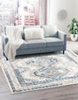 Ivory Aqua 5' 3 x 5' 3 Charlotte Square Area Rug 100% Polypropylene With Jute Backing Traditional Classical Durable Carpet for Living Dining Office Rooms for Sale at Rug Engine