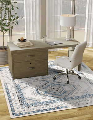 Ivory Aqua 4' 1 x 4' 1 Charlotte Square Area Rug 100% Polypropylene With Jute Backing Traditional Classical Durable Carpet for Living Dining Office Rooms for Sale at Rug Engine