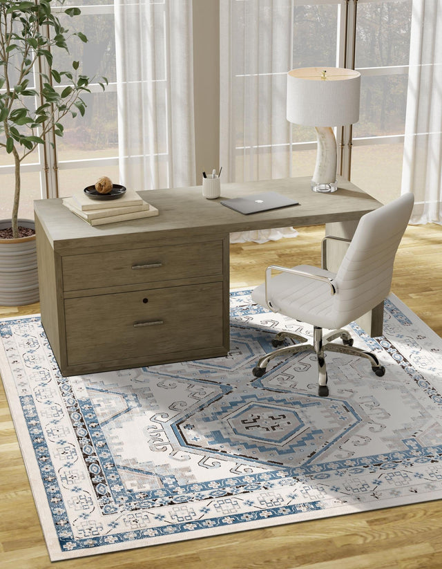Ivory Aqua 4' 1 x 4' 1 Charlotte Square Area Rug 100% Polypropylene With Jute Backing Traditional Classical Durable Carpet for Living Dining Office Rooms for Sale at Rug Engine