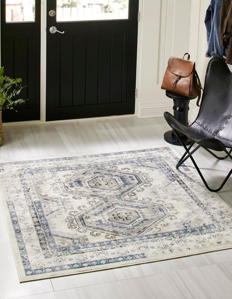Ivory Aqua 7' 10 x 7' 10 Charlotte Square Area Rug 100% Polypropylene With Jute Backing Traditional Classical Durable Carpet for Living Dining Office Rooms for Sale at Rug Engine