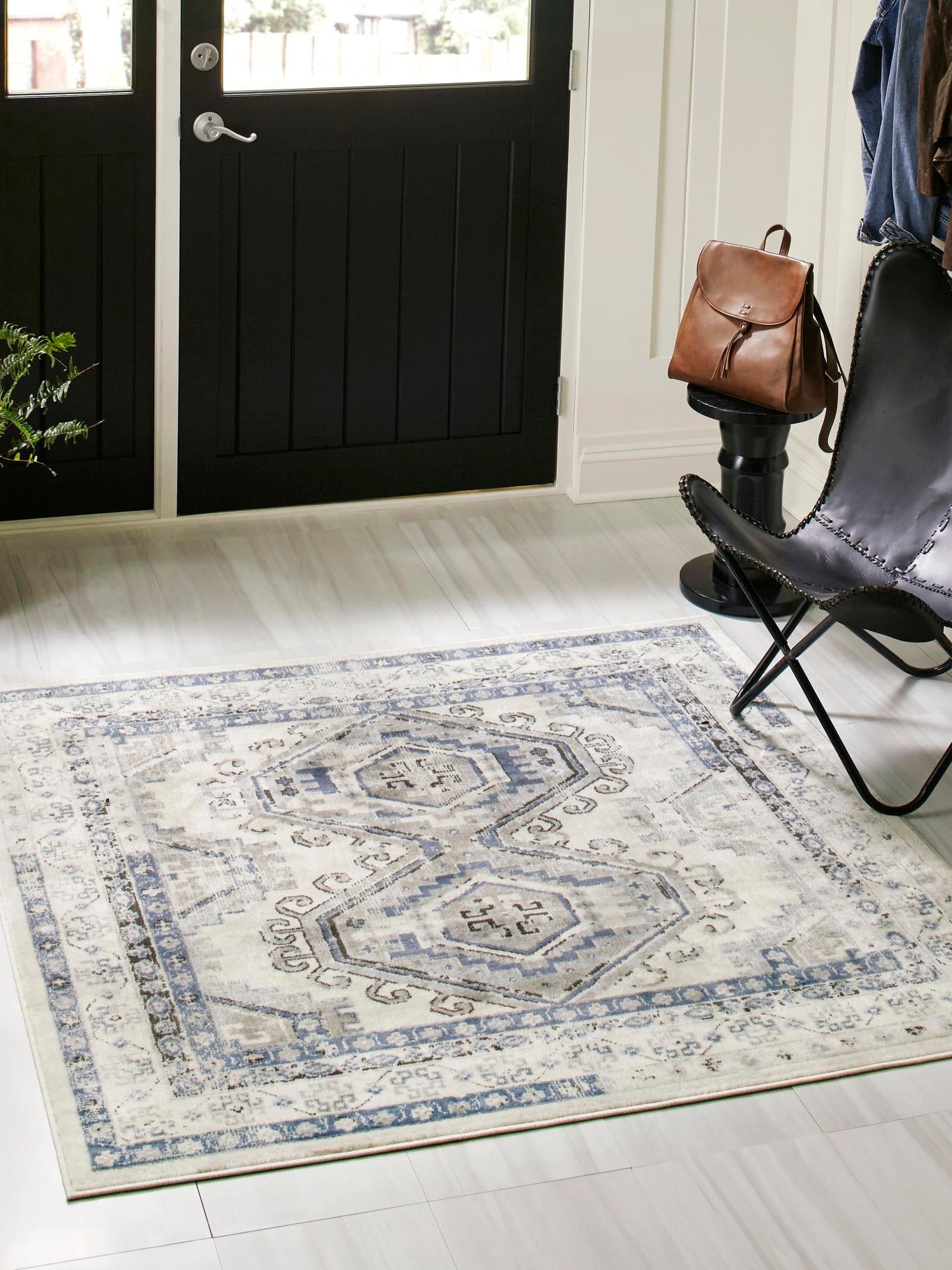 Ivory Aqua 4' 1 x 4' 1 Charlotte Square Area Rug 100% Polypropylene With Jute Backing Traditional Classical Durable Carpet for Living Dining Office Rooms for Sale at Rug Engine