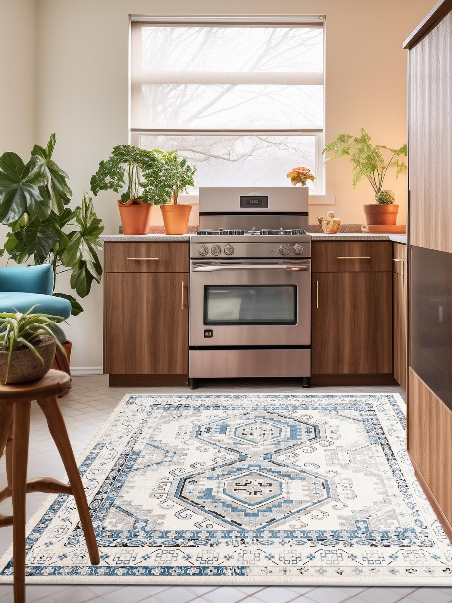 Ivory Aqua 4' 1 x 4' 1 Charlotte Square Area Rug 100% Polypropylene With Jute Backing Traditional Classical Durable Carpet for Living Dining Office Rooms for Sale at Rug Engine