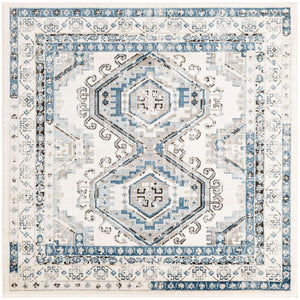 Ivory Aqua 5' 3 x 5' 3 Charlotte Square Area Rug 100% Polypropylene With Jute Backing Traditional Classical Durable Carpet for Living Dining Office Rooms for Sale at Rug Engine