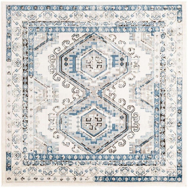 Ivory Aqua 5' 3 x 5' 3 Charlotte Square Area Rug 100% Polypropylene With Jute Backing Traditional Classical Durable Carpet for Living Dining Office Rooms for Sale at Rug Engine