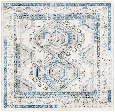 Ivory Aqua 4' 1 x 4' 1 Charlotte Square Area Rug 100% Polypropylene With Jute Backing Traditional Classical Durable Carpet for Living Dining Office Rooms for Sale at Rug Engine