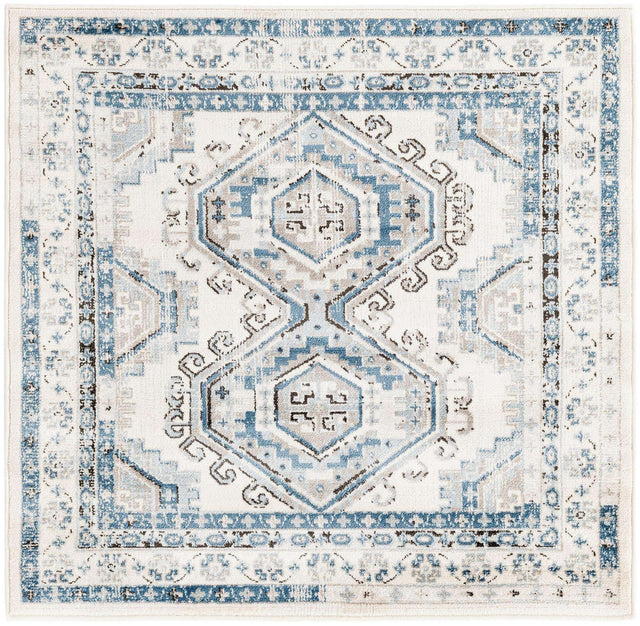 Ivory Aqua 4' 1 x 4' 1 Charlotte Square Area Rug 100% Polypropylene With Jute Backing Traditional Classical Durable Carpet for Living Dining Office Rooms for Sale at Rug Engine