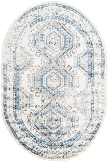 Ivory Aqua 5' 3 x 8' Charlotte Oval Area Rug 100% Polypropylene With Jute Backing Traditional Classical Durable Carpet for Living Dining Office Rooms for Sale at Rug Engine