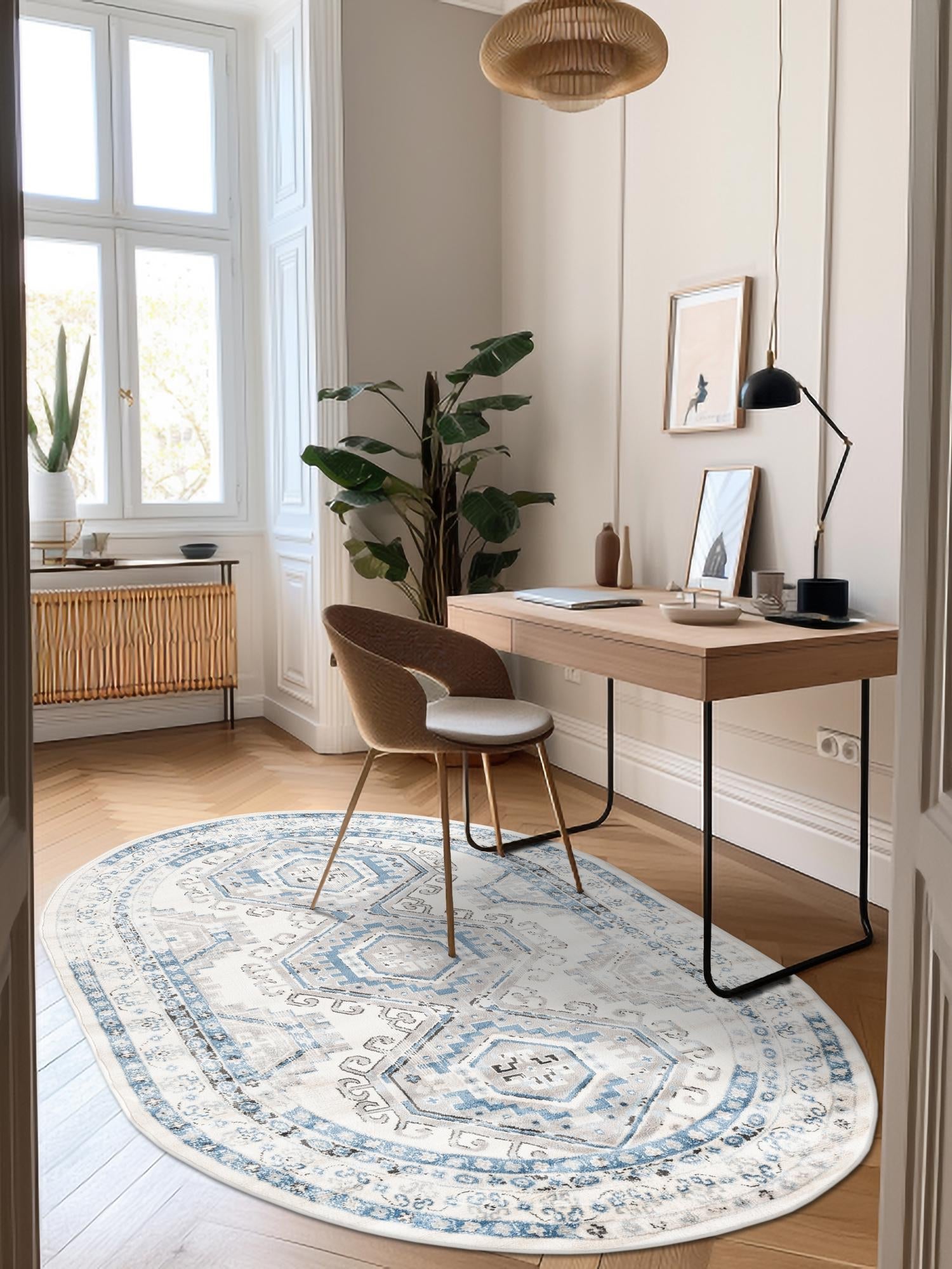 Ivory Aqua 5' 3 x 8' Charlotte Oval Area Rug 100% Polypropylene With Jute Backing Traditional Classical Durable Carpet for Living Dining Office Rooms for Sale at Rug Engine