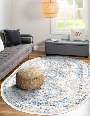 Ivory Aqua 4' 1 x 6' 1 Charlotte Oval Area Rug 100% Polypropylene With Jute Backing Traditional Classical Durable Carpet for Living Dining Office Rooms for Sale at Rug Engine