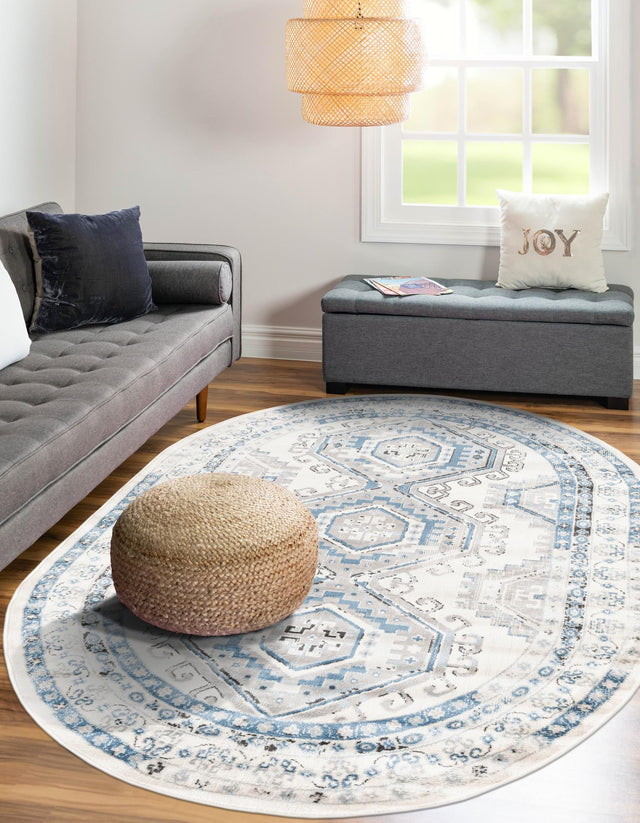 Ivory Aqua 4' 1 x 6' 1 Charlotte Oval Area Rug 100% Polypropylene With Jute Backing Traditional Classical Durable Carpet for Living Dining Office Rooms for Sale at Rug Engine