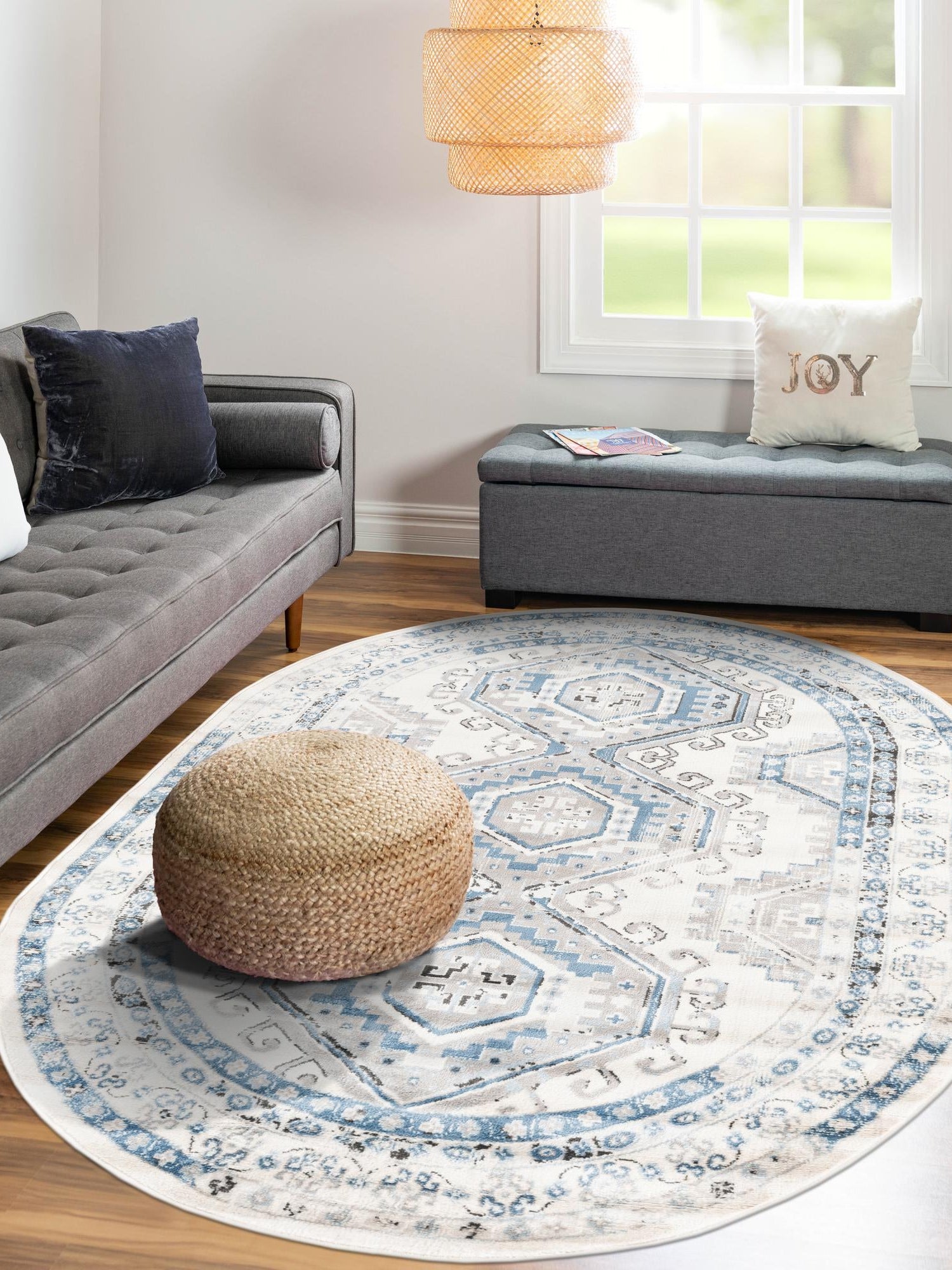 Ivory Aqua 5' 3 x 8' Charlotte Oval Area Rug 100% Polypropylene With Jute Backing Traditional Classical Durable Carpet for Living Dining Office Rooms for Sale at Rug Engine