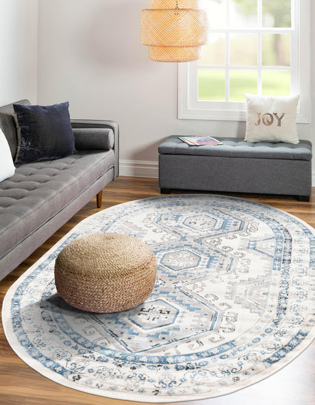 Ivory Aqua 5' 3 x 8' Charlotte Oval Area Rug 100% Polypropylene With Jute Backing Traditional Classical Durable Carpet for Living Dining Office Rooms for Sale at Rug Engine
