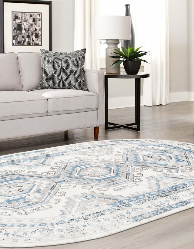 Ivory Aqua 4' 1 x 6' 1 Charlotte Oval Area Rug 100% Polypropylene With Jute Backing Traditional Classical Durable Carpet for Living Dining Office Rooms for Sale at Rug Engine
