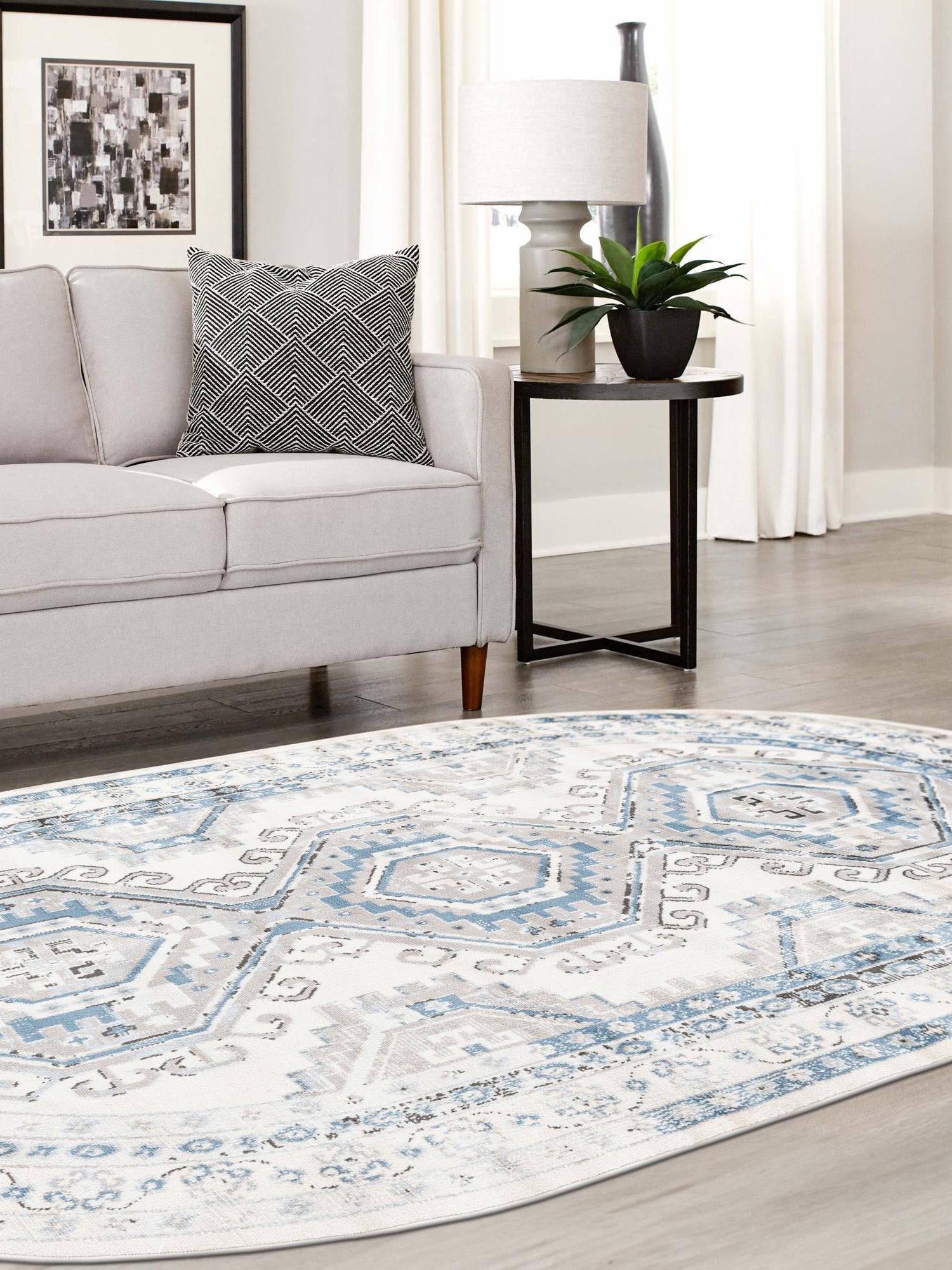 Ivory Aqua 7' 10 x 10' Charlotte Oval Area Rug 100% Polypropylene With Jute Backing Traditional Classical Durable Carpet for Living Dining Office Rooms for Sale at Rug Engine
