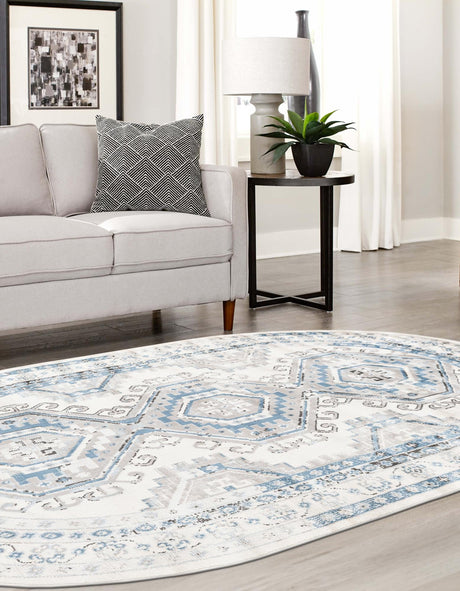Ivory Aqua 7' 10 x 10' Charlotte Oval Area Rug 100% Polypropylene With Jute Backing Traditional Classical Durable Carpet for Living Dining Office Rooms for Sale at Rug Engine