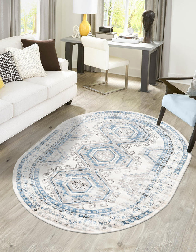Ivory Aqua 4' 1 x 6' 1 Charlotte Oval Area Rug 100% Polypropylene With Jute Backing Traditional Classical Durable Carpet for Living Dining Office Rooms for Sale at Rug Engine