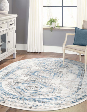 Ivory Aqua 4' 1 x 6' 1 Charlotte Oval Area Rug 100% Polypropylene With Jute Backing Traditional Classical Durable Carpet for Living Dining Office Rooms for Sale at Rug Engine