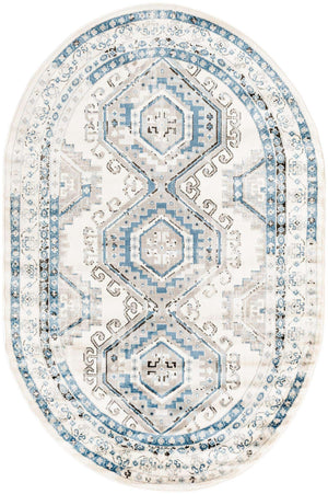 Ivory Aqua 5' 3 x 8' Charlotte Oval Area Rug 100% Polypropylene With Jute Backing Traditional Classical Durable Carpet for Living Dining Office Rooms for Sale at Rug Engine