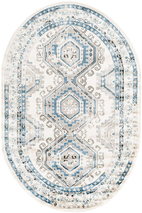 Ivory Aqua 5' 3 x 8' Charlotte Oval Area Rug 100% Polypropylene With Jute Backing Traditional Classical Durable Carpet for Living Dining Office Rooms for Sale at Rug Engine